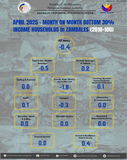 April 2025 Month-on-Month Percent Changes for Bottom 30 All Commodities in Zambales (2018=100) Infographics