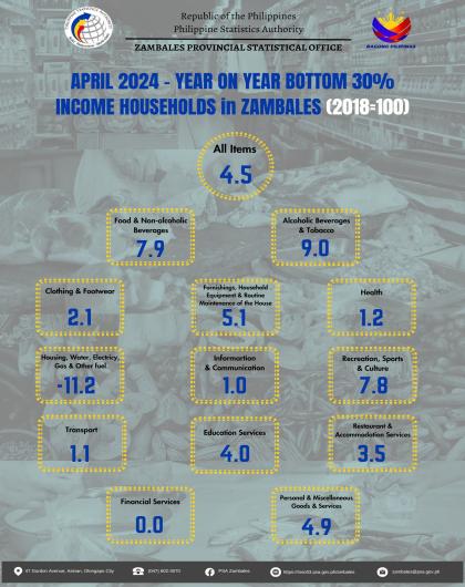 April 2024 Year-on-Year Percent Changes for Bottom 30 All Commodities in Zambales (2018=100) Infographics