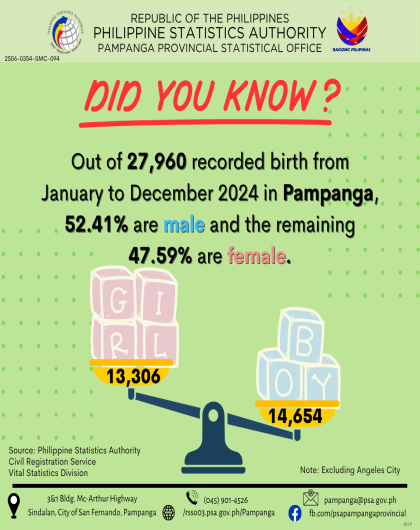 Total Number of Male and Female Recorded Birth from January to December 2024 in Pampanga