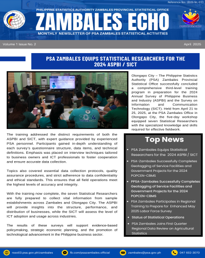 Zambales Echo: Monthly Newsletter of PSA Zambales Statistical Activities - April 2025