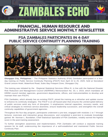 Zambales Echo: Financial, Human Resource and Administrative Service Monthly Newsletter - April 2025