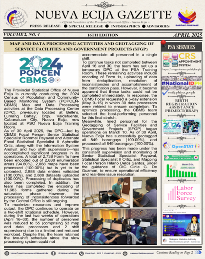 The Official Newsletter of the Provincial Statistical Office - Nueva Ecija